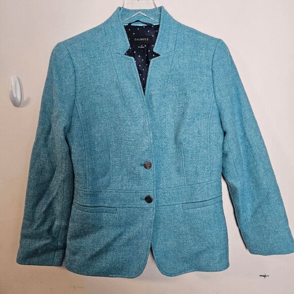 Talbots Herringbone Long Sleeve Wool Blend Blazer Jacket Women's Blue Size 6 - Picture 1 of 4